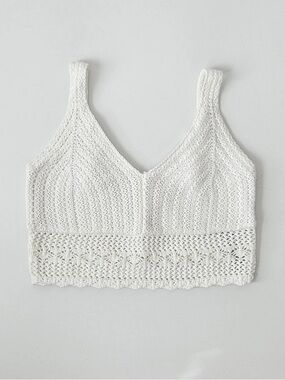 Hollister White Crochet Bralette Crop Top Small Boho Coastal Festival Knit Tank